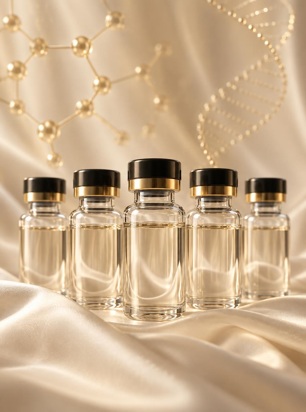 Viales de péptidos premium sobre seda crema